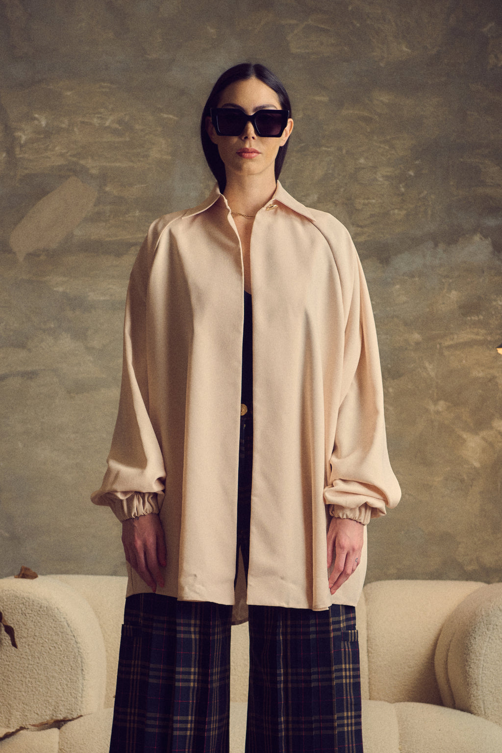 Long Crepe Overshirt / Champagne