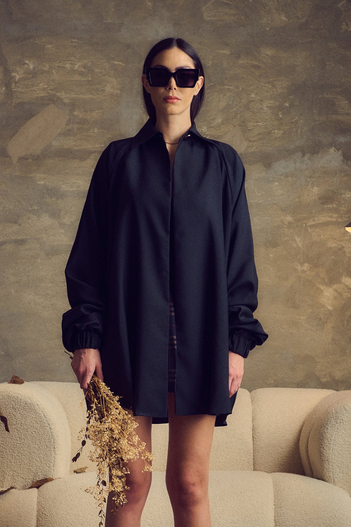 Long Crepe Overshirt / Black